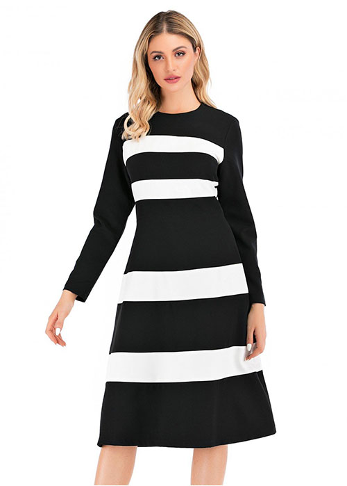 Black & White Modest A Line Dress