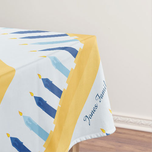 Hanukkah Menorah Blue And Gold Tablecloth