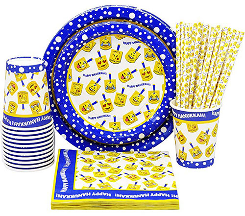 Hanukkah Party Paper Goods Set Dreidel Design