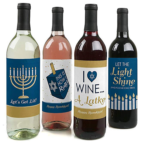 Hanukkah Wine Bottle Label Stickers