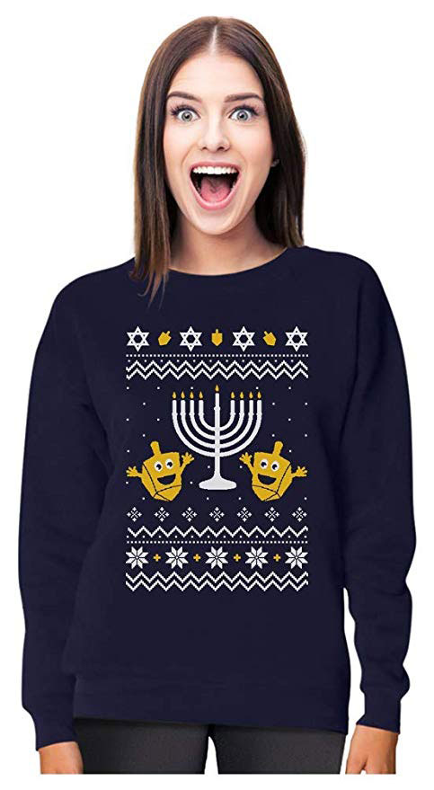 Funny Dreidels & Menorah Ugly Hanukkah Sweatshirt