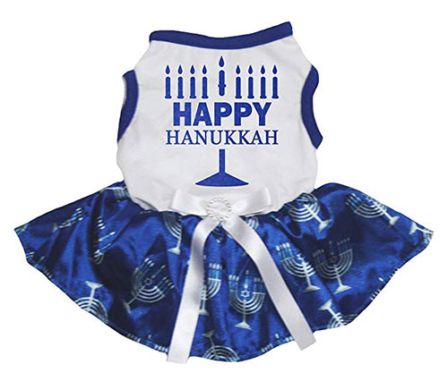 Happy Hanukkah Tutu White Shirt Blue Candlestick Puppy Dog Dress