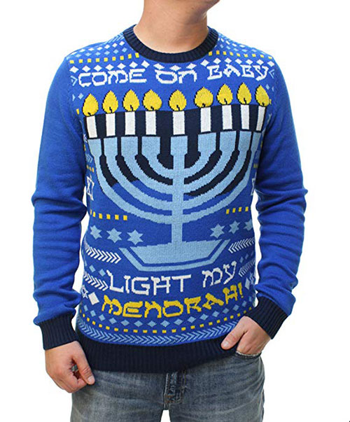 Men's Come On Baby Light My Menorah Sweater With Flashing Led Led Lights