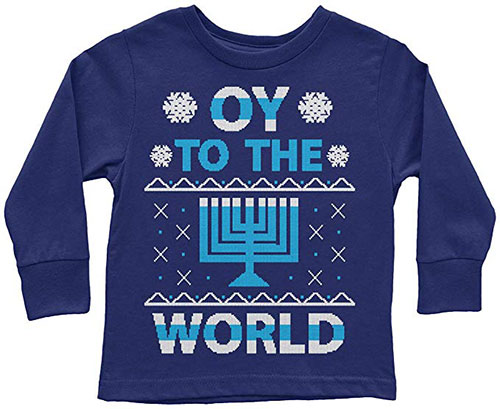 Oy To The World Hanukkah Toddler Long Sleeve T Shirt